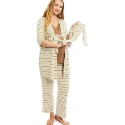Everly Grey – Conjunto de calça PJ de maternidade e amamentação para mamãe e bebê, listra Mocha, grande Best