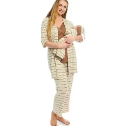 Everly Grey – Conjunto de calça PJ de maternidade e amamentação para mamãe e bebê, listra Mocha, grande Best