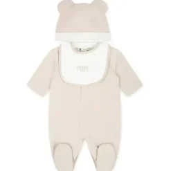 Fendi Baby - Babador Footie Hat com gráfico de urso no bolso, bege Clearance