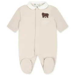 Fendi Baby - Babador Footie Hat com gráfico de urso no bolso, bege Clearance