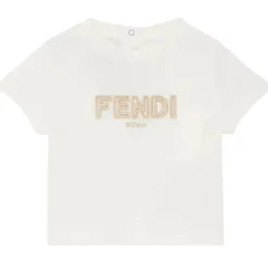 Fendi Baby - Camiseta de manga curta com logotipo Txt bordado, branca Best