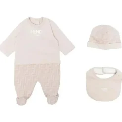 Fendi Baby - Chapéu e babador Footie com Ff desbotado bege Outlet