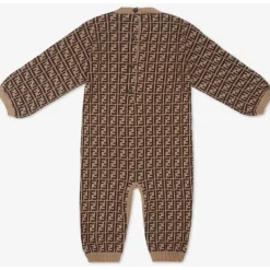 Fendi Baby – Macacão de algodão tabaco e caxemira Onesie Allover, 1M Clearance