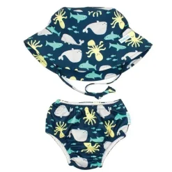 Bumkins Fralda e chapéu de natação reutilizáveis , UPF +50, mar profundo Hot