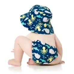 Bumkins Fralda e chapéu de natação reutilizáveis ​​, UPF +50, mar profundo Hot