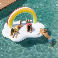 Funboy - Flutuador gigante inflável de luxo para piscina com espreguiçadeira Rainbow Cloud Island Online