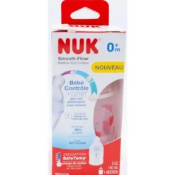 Nuk Garrafa anti-cólica 5oz de fluxo suave, design rosa transparente 1 unidade Clearance