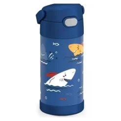 Thermos Garrafa térmica - 12 onças. Garrafa Funtainer® não licenciada de aço inoxidável, tubarões Clearance