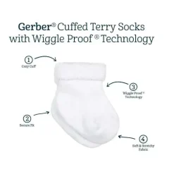 Gerber - 6 unidades de meias brancas Terry Wiggle Proof Clearance