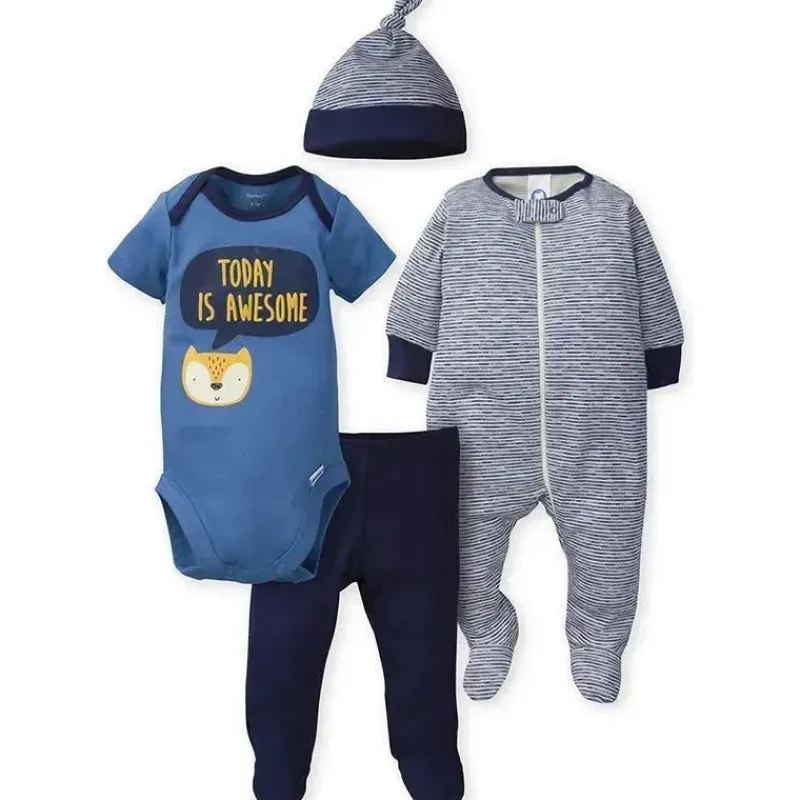 gerber__conjunto_de__peas_SKUZOavUmdj_0.webp Gerber - Conjunto de 4 peças Snap, Body, Calça e Boné com Pés, Fox Discount