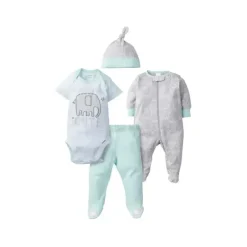 Gerber - Conjunto de 4 peças (snp, macacão, calça com pés e boné) neutro, animais para bebês Best