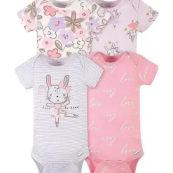 Gerber - Macacões de manga curta para bebê 4 unidades, coelhinha bailarina Fashion