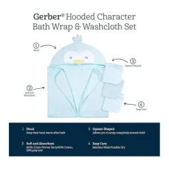 Gerber - Toalha de banho e panos de banho com capuz para bebê, pinguim Clearance