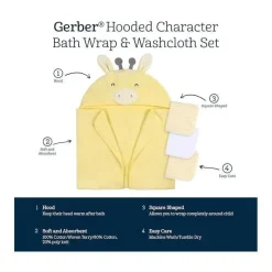 Gerber - Toalha de banho e panos de banho para bebê com capuz, girafa Fashion