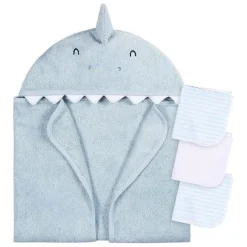 Gerber - Toalha de banho e panos de banho com capuz para bebê, tubarão New