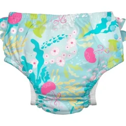 Iplay Green Sprouts - Fralda de banho reutilizável Eco Snap com babados, Aqua Coral Reef Outlet