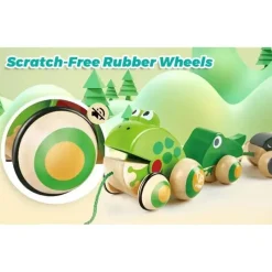 Hape - Família Pull Along Frog com rodas anti-capotamento Best