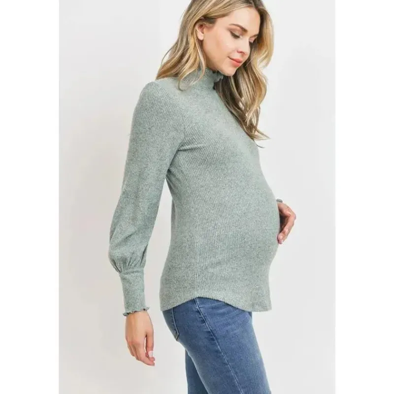 hello_miz__blusa_hacci_ma_SKU67x5JSGy_1.webp Hello Miz - Blusa Hacci Maternity Gola Mock com Canelado Escovado, Menta Hot