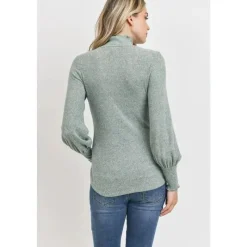 Hello Miz - Blusa Hacci Maternity Gola Mock com Canelado Escovado, Menta Hot