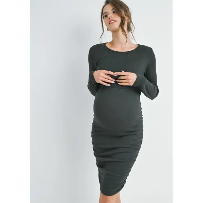hello_miz__double_layer_r_SKUb3dDtI3J_0.webp Hello Miz - Double Layer Ruched Nursing Dress, Dark Green Best