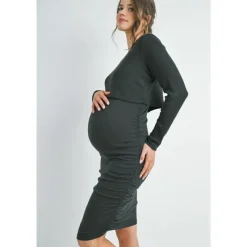 Hello Miz - Double Layer Ruched Nursing Dress, Dark Green Best