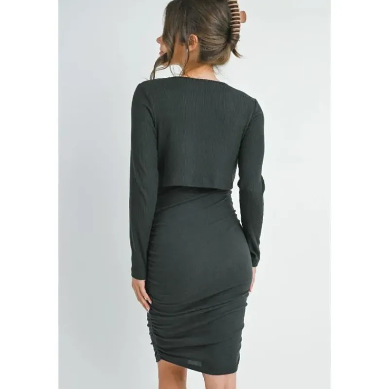 hello_miz__double_layer_r_SKUb3dDtI3J_3.webp Hello Miz - Double Layer Ruched Nursing Dress, Dark Green Best