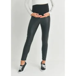 Hello Miz - Faux Leather Maternity Over The Bump Leggings, Black Clearance