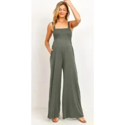 Hello Miz - Macacão evasê com gola quadrada para maternidade, verde-oliva Discount