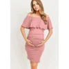 Hello Miz - Minivestido Grávida com Ombros Baixos e Folhos, Malva New