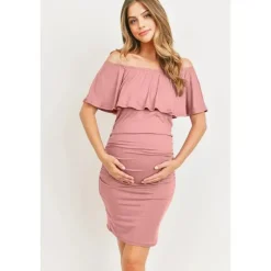 Hello Miz - Minivestido Grávida com Ombros Baixos e Folhos, Malva New