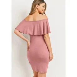 Hello Miz - Minivestido Grávida com Ombros Baixos e Folhos, Malva New