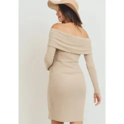 Hello Miz - Ribbed Off The Shoulder Bodycon Maternity Dress, Sand Online