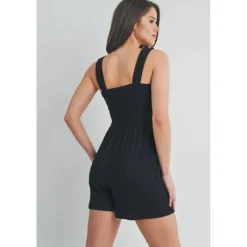 Hello Miz - Ribbed Smocked Maternity Knit Romper, Black New