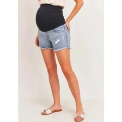 Hello Miz - Shorts jeans jeans para maternidade, jeans claro New