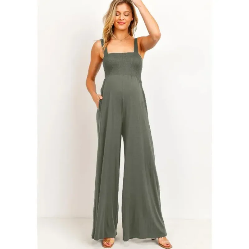 hello_miz__sleeveless_smo_SKUnkT3nFuc_0.webp Hello Miz - Sleeveless Smocked Maternity Wideleg Jumpsuit, Olive Fashion