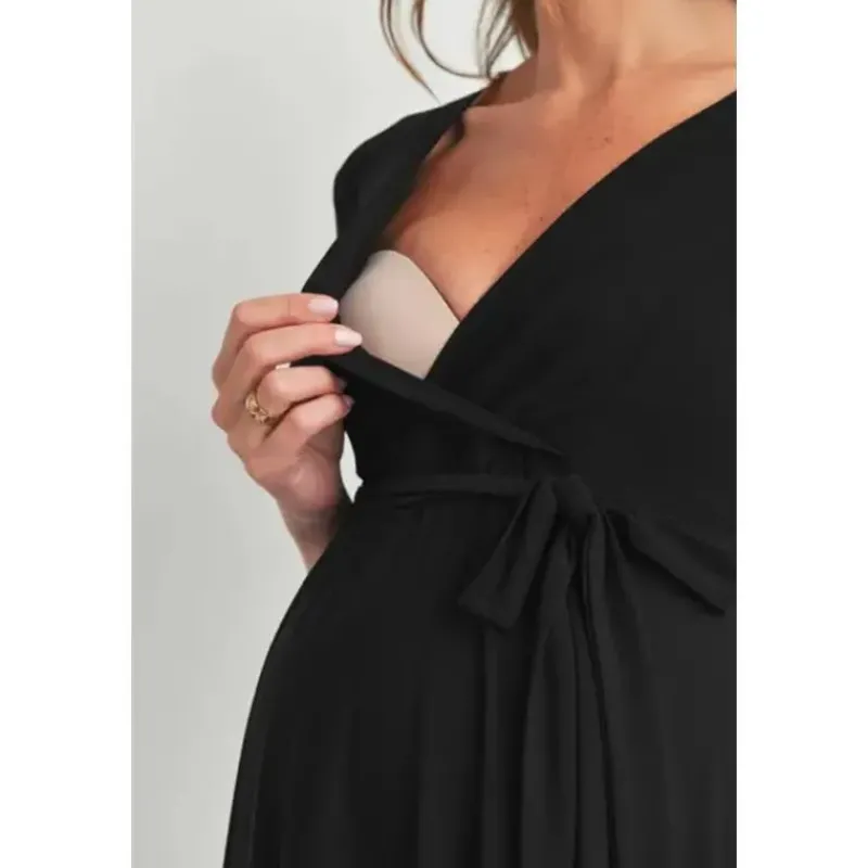 hello_miz__surplice_quart_SKU3Abq4I5r_3.webp Hello Miz - Surplice Quarter Sleeve Nursing Waist Tie Dress, Black Hot