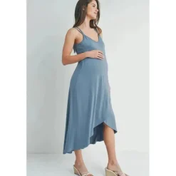 Hello Miz - Vestido midi de maternidade cruzado alto-baixo nas costas, Chambray Best
