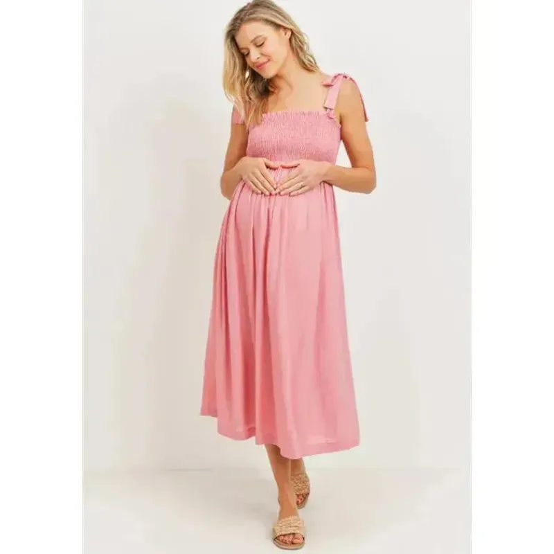 hello_miz__vestido_midi_m_SKUsrOCRjlE_1.webp Hello Miz - Vestido Midi Maternidade Smocked com Ombro e Gravata, Rosa Discount