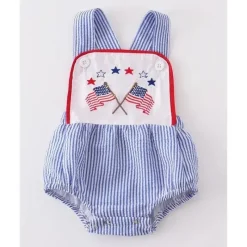 Honeydew - Bolha de menino com bordado de bandeira patriótica azul Fashion