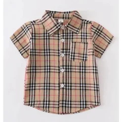 Honeydew - Camisa xadrez marrom bebê com botões para menino Hot