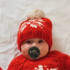 Huggalugs - Snowflake Red Beanie Hat For Baby & Kids New