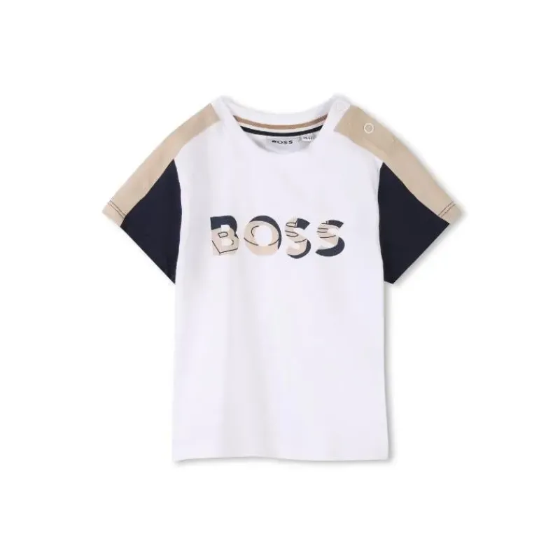 hugo_boss_baby__boy_logo__SKUM8OoMAgF_2.webp Hugo Boss Baby - Boy Logo Short Sleeve Tee And Shorts, White & Beige Clearance