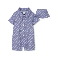 Hugo Boss Baby - Boy Short All In One & Bucket Hat, Blue Clearance