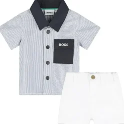 Hugo Boss Baby - Shorts e top de sarja de algodão, branco/azul Fashion