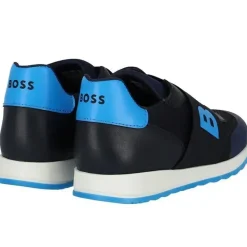 Hugo Boss Baby - Tênis elástico com logotipo para meninos, azul marinho Clearance