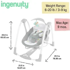 Ingenuity - ConvertMe 2 em 1 balanço de bebê automático portátil compacto e assento infantil, Wimberly Fashion