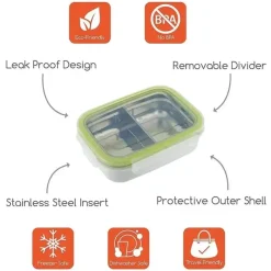 Innobaby - Caixa de lanche Bento dividida em aço inoxidável Keepin' Fresh, 11 onças, verde Sale