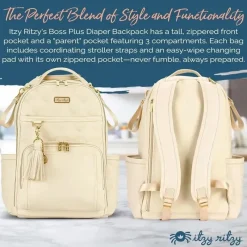 Itzy Ritzy - Mochila para fraldas, mochila Boss Plus de grande capacidade para bebês, leite e mel Fashion