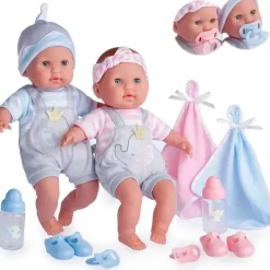 JC Toys - Bonecos gêmeos de corpo macio, conjunto de presente de 12 peças com olhos abertos/fechados, 2 anos + Online