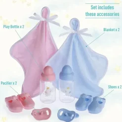 JC Toys - Bonecos gêmeos de corpo macio, conjunto de presente de 12 peças com olhos abertos/fechados, 2 anos + Online